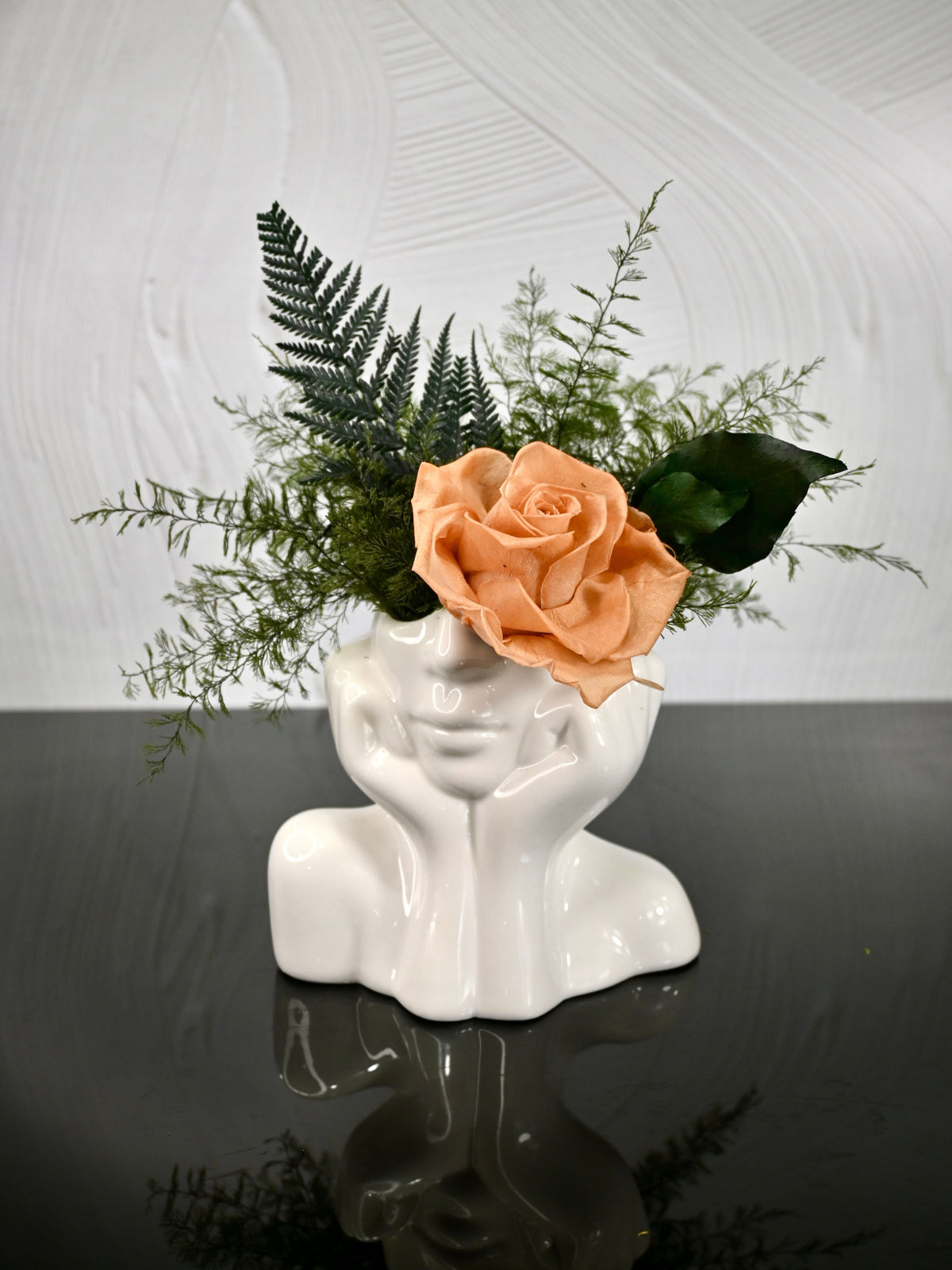 Ponder - Dark Green Air Fern with Rose