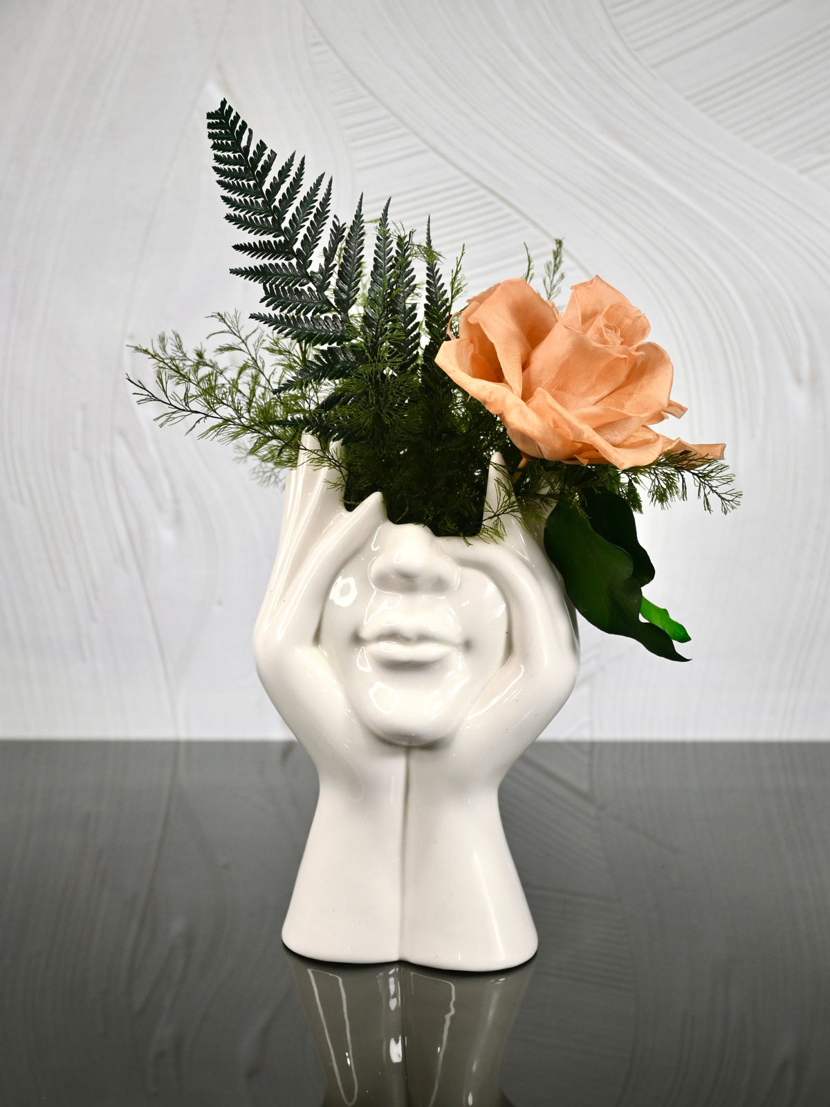 Pause - Dark Green Air Fern with Rose